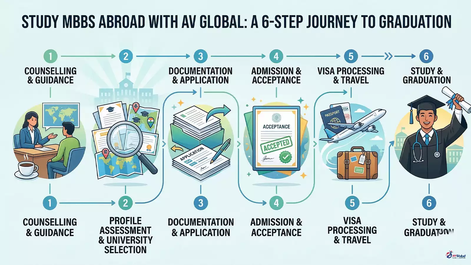 AV Global Overseas MBBS abroad admission process from counselling to graduation for Indian students