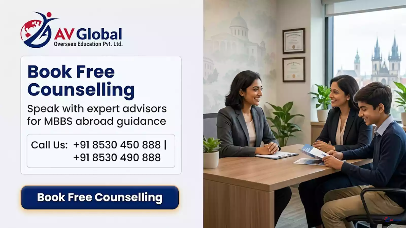 AV Global Overseas Education free counselling session for MBBS abroad guidance and NMC compliance verification