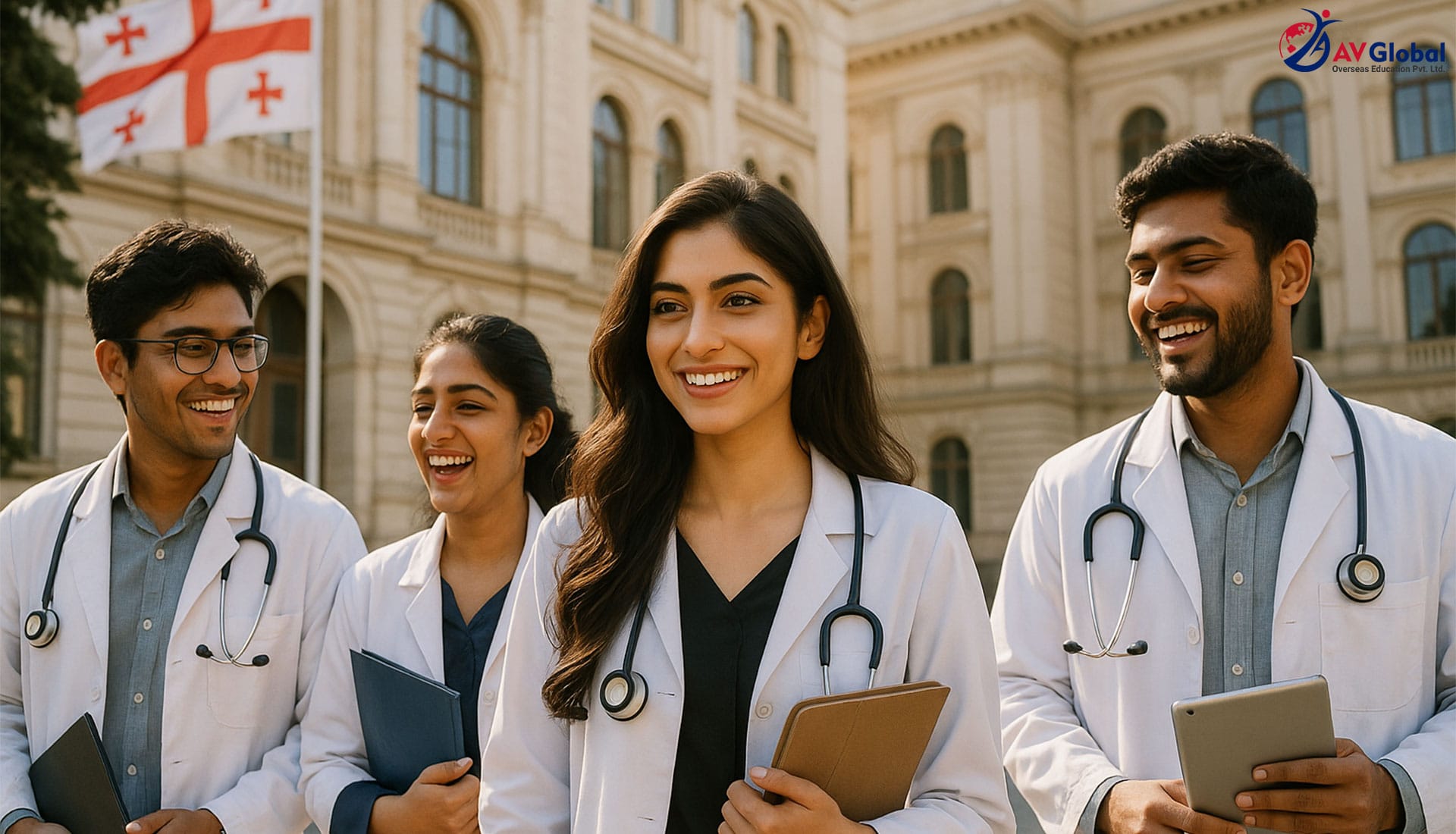 MBBS in Georgia – Indian Medical Students at University Campus Indian MBBS students walking together at a Georgian medical university campus